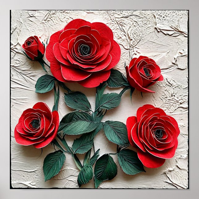 Rose rouge Décoration de style fait-main romantiqu (Devant)
