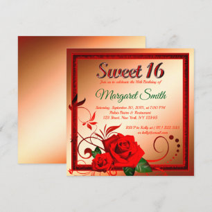 Rose rouge doré 16 invitation