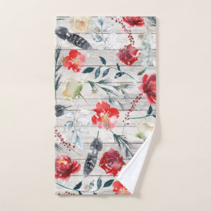 Rose Rouge Et Blanc Plumes Motif En Bois
