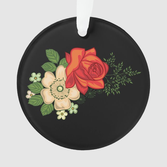 Rose rouge et marguerites sur fond noir (devant)