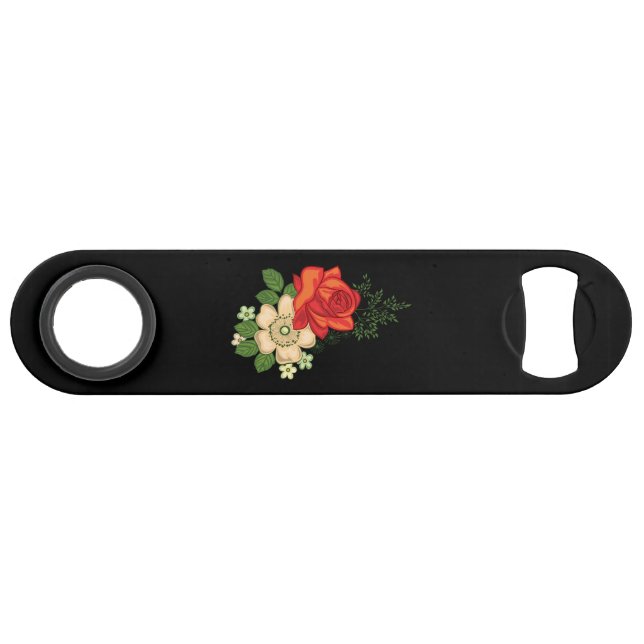 Rose rouge et marguerites sur fond noir (Devant (Horizontal))