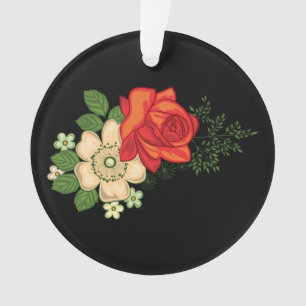 Rose rouge et pâquerettes Fond noir