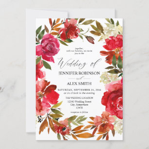 Rose rouge et rose floral 2 Faire-part de mariage
