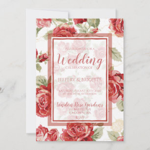 Rose rouge, faire-part de mariage florale classiqu
