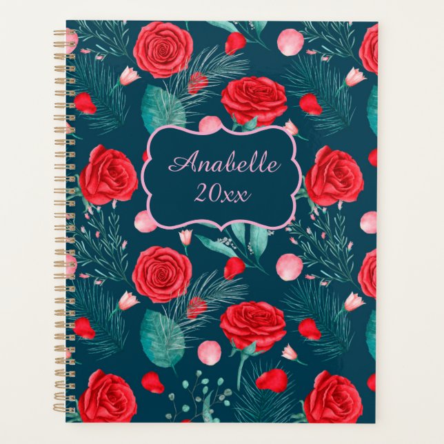 Rose Rouge & Feuilles Vertes Personnalisé (Devant)