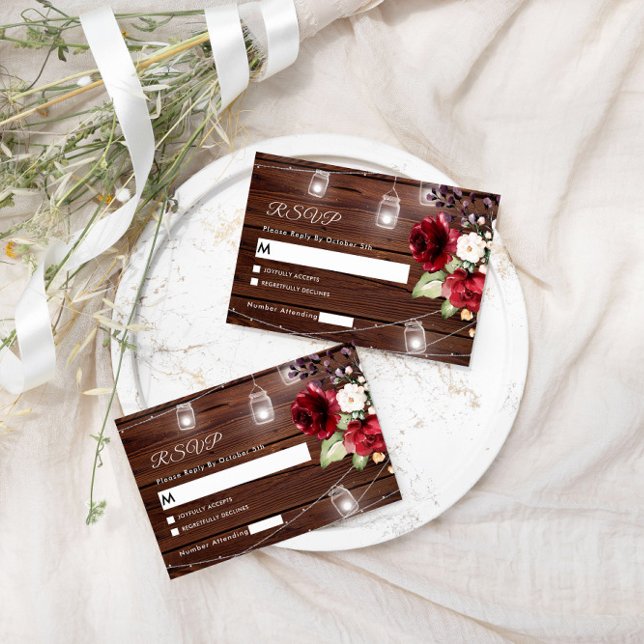 Rose rouge Fleurs Rustiques Mariage en bois RSVP C (Créateur téléchargé)