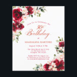 Rose rouge Floral Budget Anniversaire Invitation<br><div class="desc">Nouveau pour le printemps et l'été 2024. Les élégantes roses rouges et les pivoines roses décorent un style floral traditionnel. La calligraphie classique indique l'anniversaire du jalon. L'invitation est facile à personnaliser. Il fait partie de la collection Red Rose and Pink Peony qui contient des modèles d'invitation professionnels, des panneaux...</div>