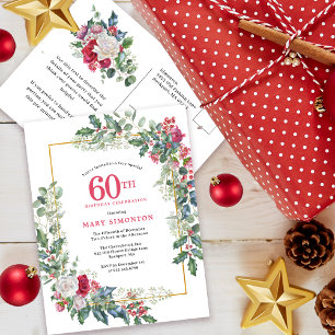 Rose rouge Floral Holly 60e Invitation