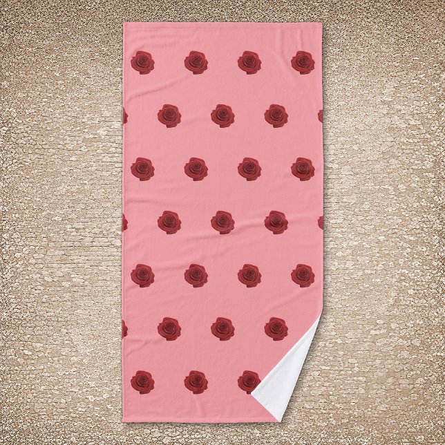Rose rouge Flower Motif sans couture sur la servie (Red Rose flower seamless pattern on bath towel.)