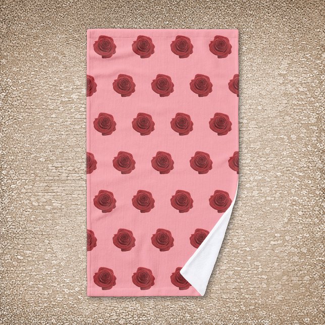 Rose rouge Flower Motif sans couture sur la servie (Red Rose flower seamless pattern on hand towel)