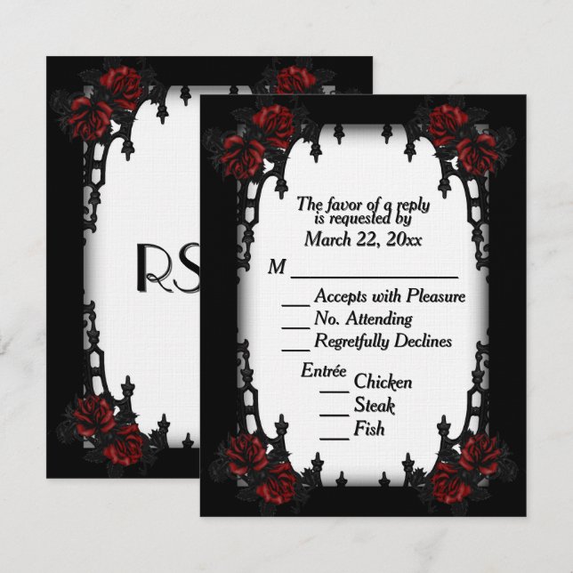 Rose rouge gothique RSVP blanc Menu Choix (Devant / Derrière)