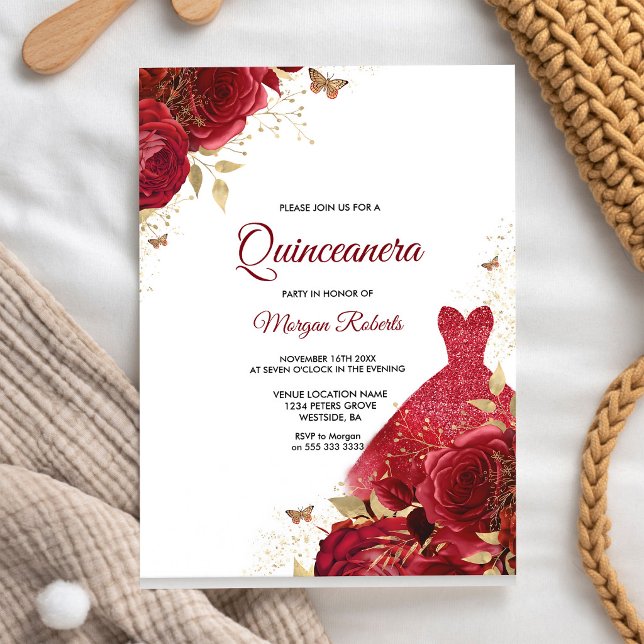 Rose Rouge Invitation Quinceanera 15e Anniversaire (Créateur téléchargé)