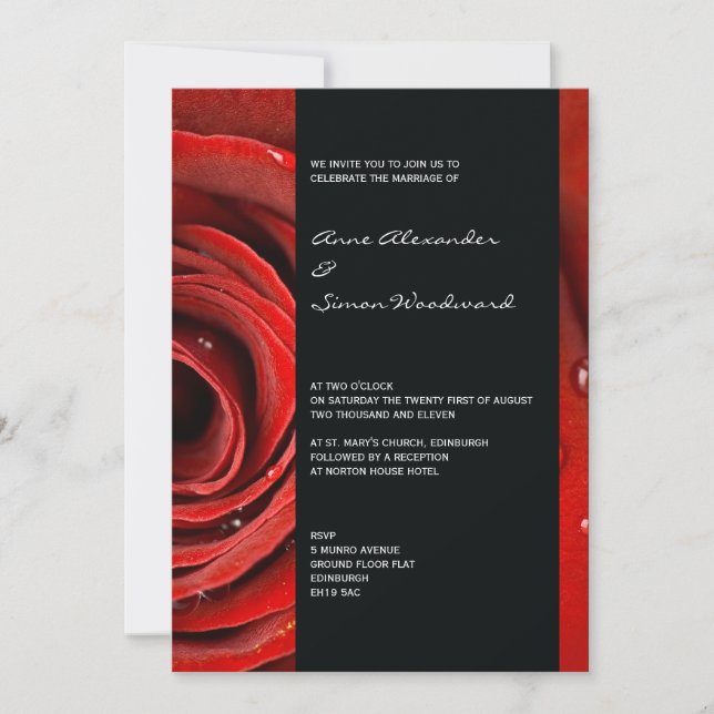 Rose rouge moderne Faire-part de mariage 5 par 7 (Devant)