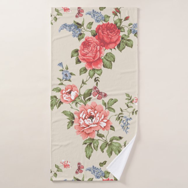 ROSE ROUGE MOTIF SANS PARAMÈTRE AVEC BELLES BLEUES (Serviette de bain)