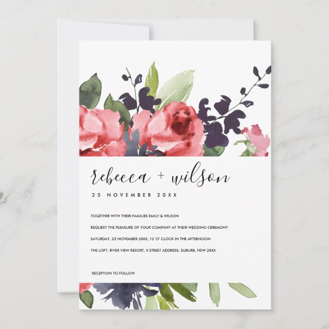 ROSE ROUGE PEONY MARIAGE DE BUNCH FLORAL WATERCOLO (Devant)