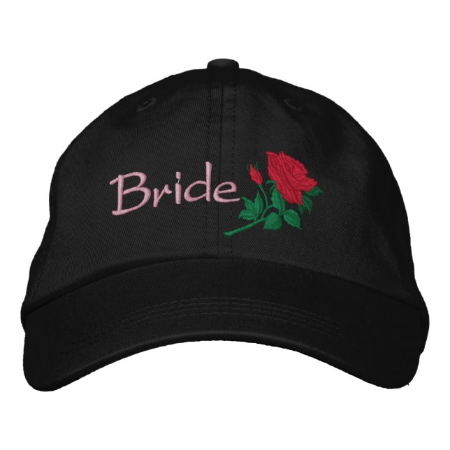 Rose rouge pour la Casquette Mariage brodée (Devant)