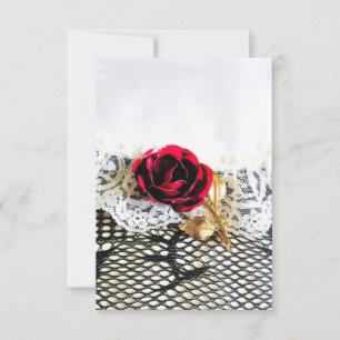 Rose rouge romantique et dentelle blanche