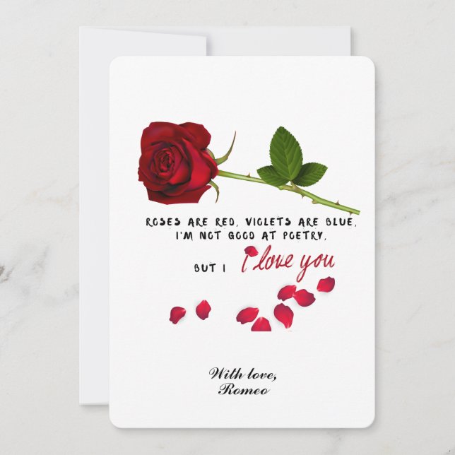 Rose rouge romantique Je t'aime Valentines Carte d (Devant)