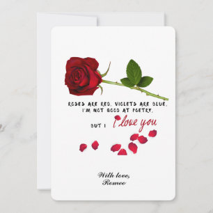 Rose rouge romantique Je t'aime Valentines Carte d