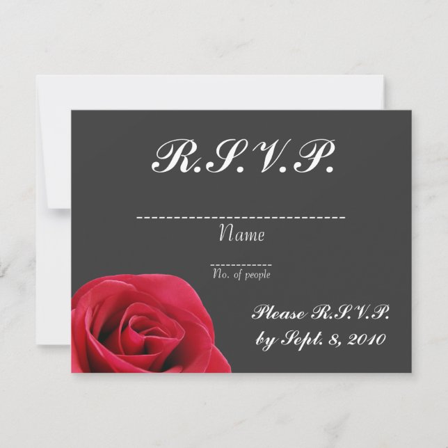 Rose rouge sur carte RSVP gris (Devant)