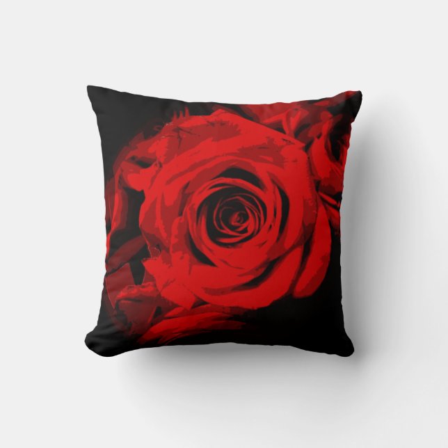 Rose rouge sur Coussin de jet noir (Recto)