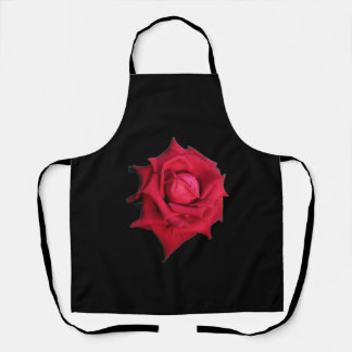 Rose rouge sur fond noir - tablier floral