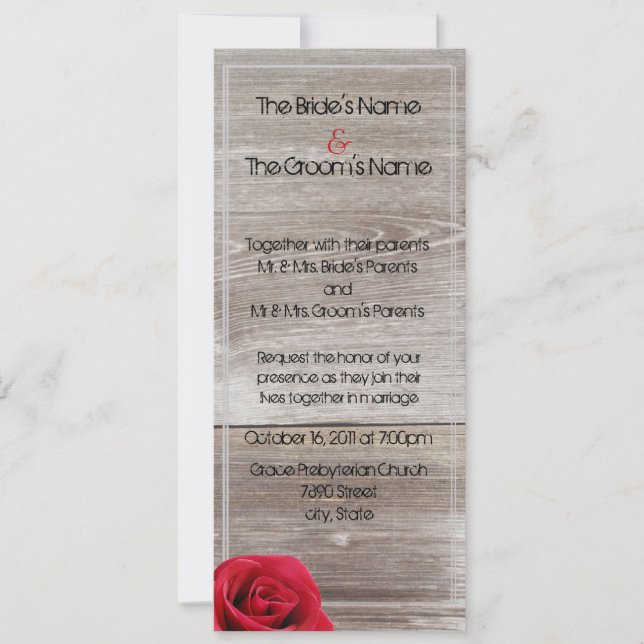 rose rouge sur les invitations à un mariage sur bo (Devant)