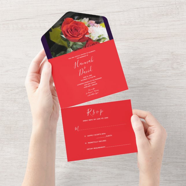 Rose rouge tout en un Faire-part de mariage (Déchirure)