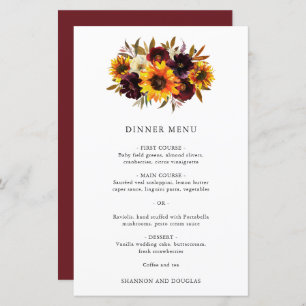 Rose rouge violet automne tournesol Mariage Menu