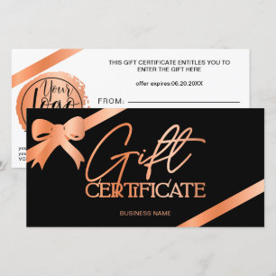 Rose ruban en feuille d'or noir logo cadeau certif