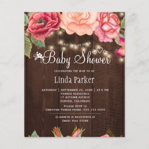 Rose rustique baby shower invitation