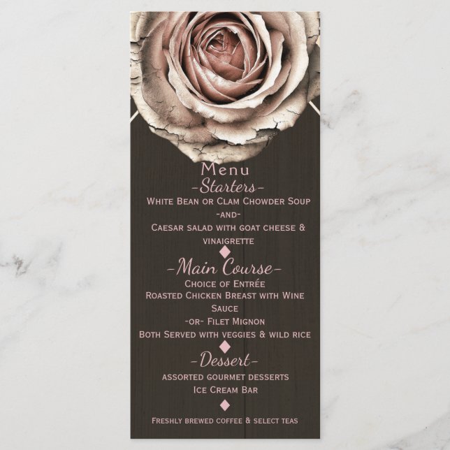 Rose Rustique Élégant Menu Diamant Bois Clair Fête (Devant)