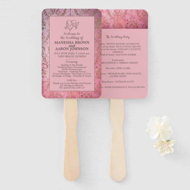ROSE RUSTIQUE - Éventail de programme de mariage (Devant et derrière)