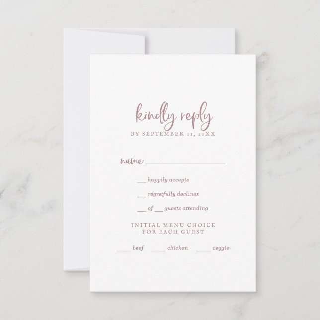 Rose Rustique Gold Script Menu Choix Carte RSVP (Devant)