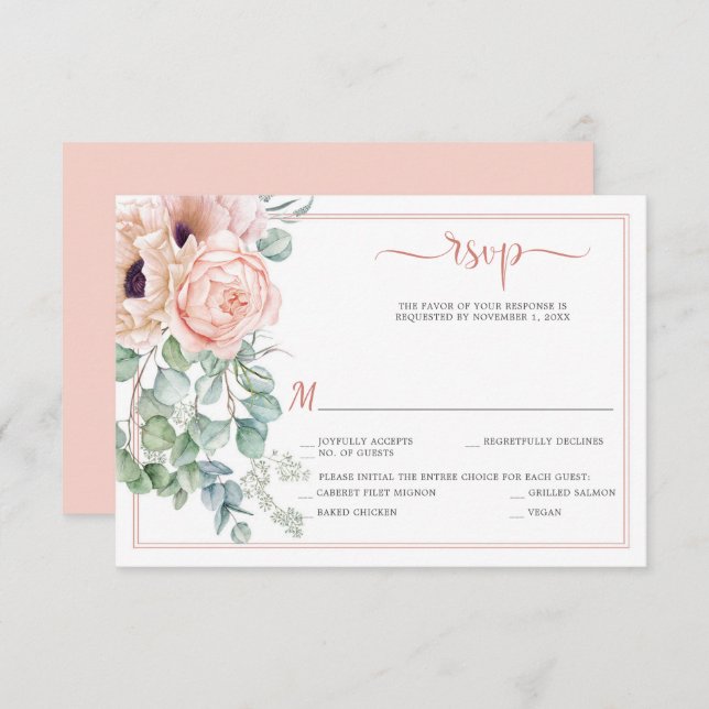 Rose saumon ivoire floral aquarelle RSVP (Devant / Derrière)