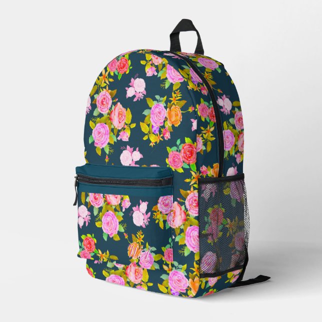 Rose Shabby Vintage Navy imprimé sac à dos (Coin arrière droit)