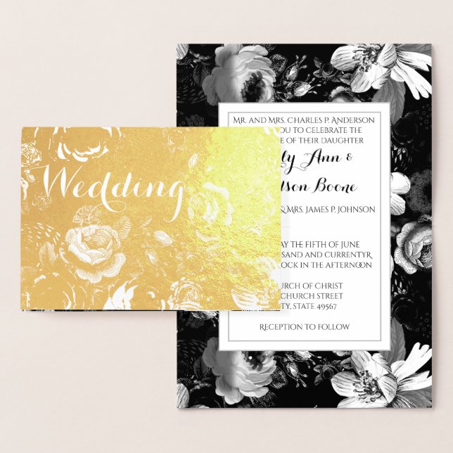 Rose Silver Foil Typographie Mariage Invitations (Affichage)