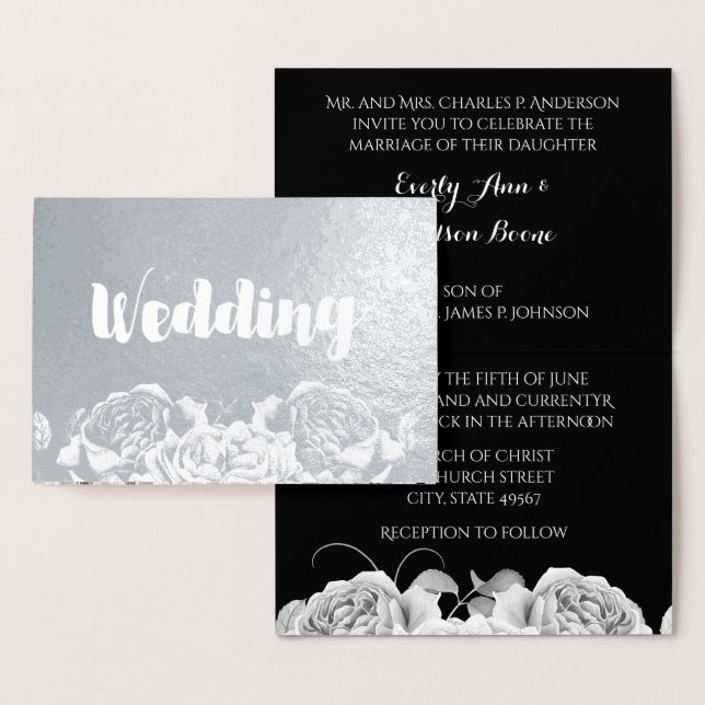 Rose Silver Foil Typographie Mariage Invitations (Affichage)