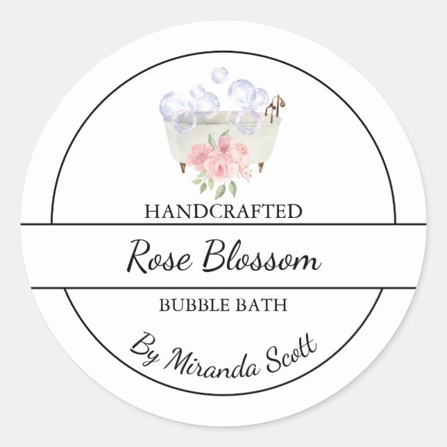 Rose simple fait maison Étiquette de bain de bulle (Devant)
