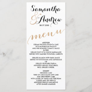 Rose simple feuille d'or chic menu mariage