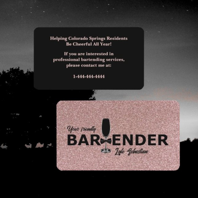 Rose Sparkly Gold Event Bartender Carte de visite (Créateur téléchargé)