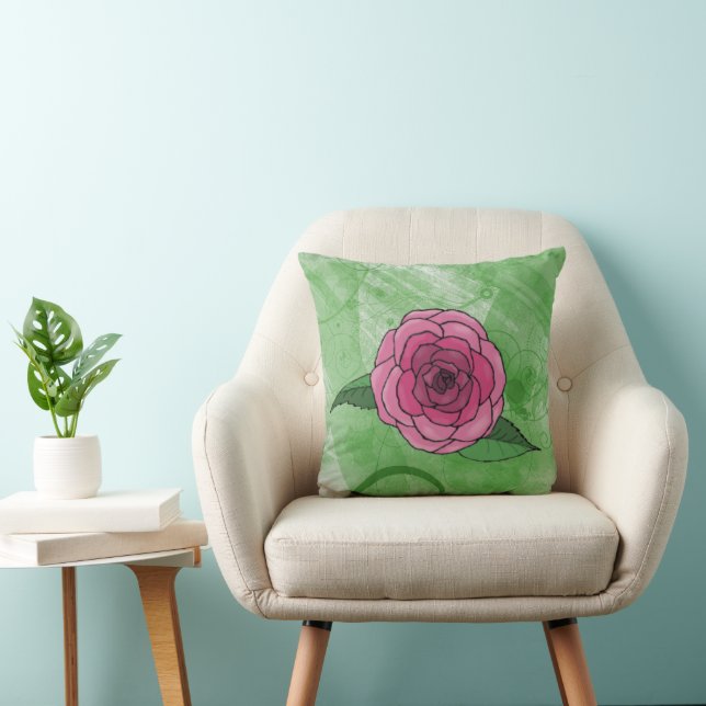 Rose sur Coussin vert (Chaise)