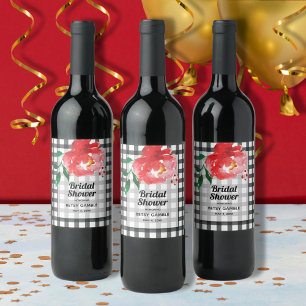 Rose sur étiquettes de vin à carreaux noirs et bla