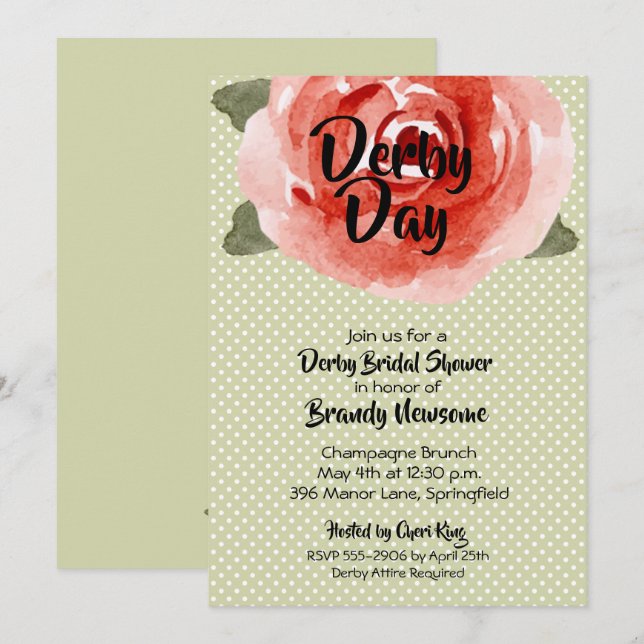 Rose sur Lime Derby Invitations de douche nuptiale (Devant / Derrière)