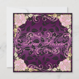 Rose & Swirl Rose Sweet 16 Anniversaire Invitation