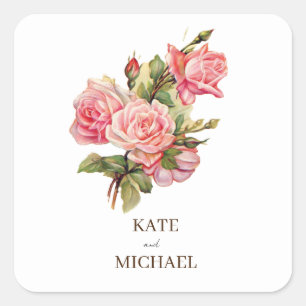 Rose tendre avec étiquette de cadeau de mariage fl