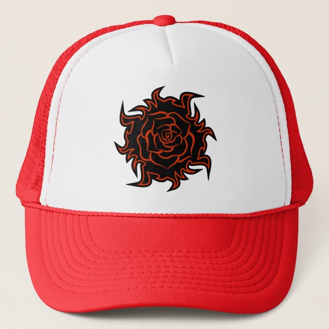 Rose tribal en Casquette noir et orange (Devant)