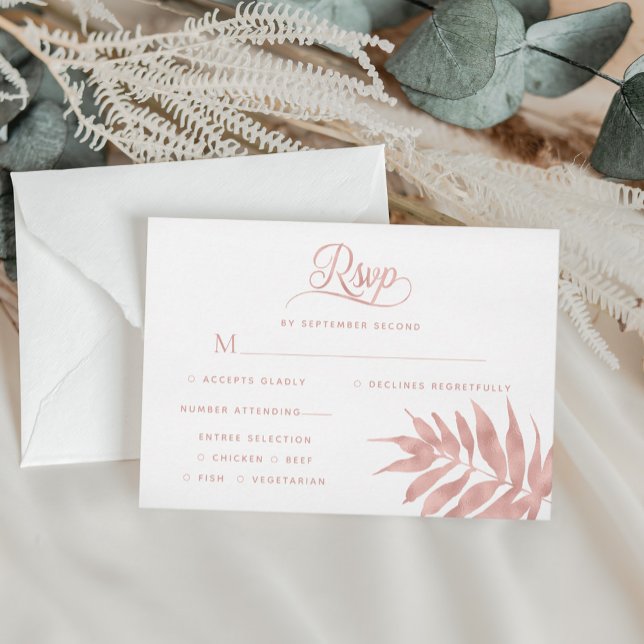 Rose Tropical Gold Leaf Moderne Blanc Mariage RSVP (Créateur téléchargé)
