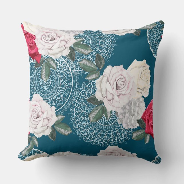 Rose Turquoise Design Coussin décoratif (Recto)