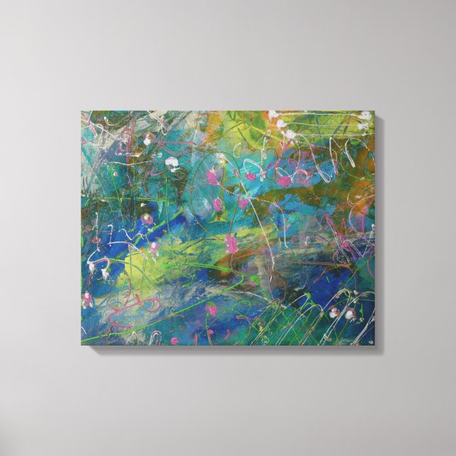 Rose Turquoise Jaune Abstrait Art sur toile (Recto)